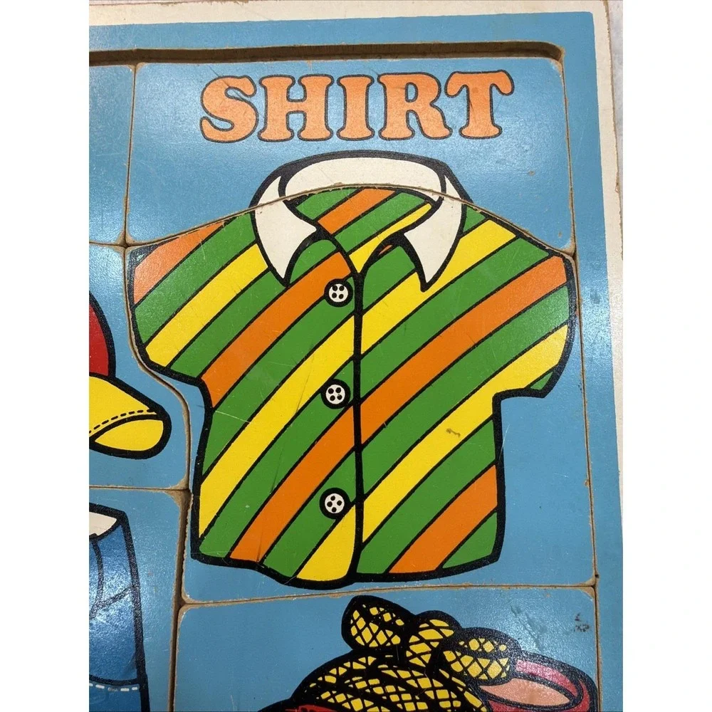 Vintage 1986 Playskool My Clothes‎ Wooden Inlay Puzzle 8 Pieces 186-11 USA Made